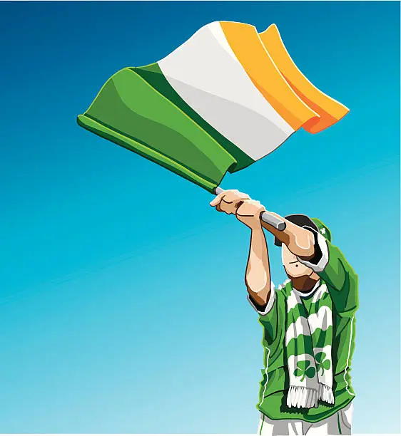 Vector illustration of Ireland Waving Flag Soccer Fan