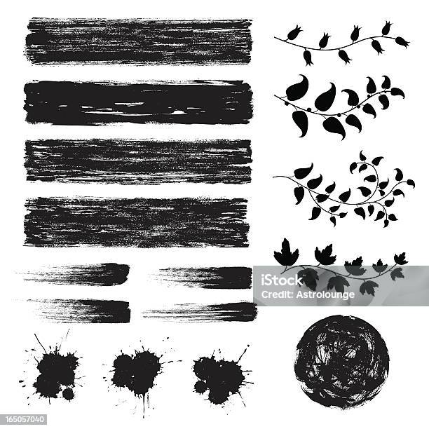 Set Of Black Grunge Design Elements Stock Illustration - Download Image Now - Branch - Plant Part, Brush Stroke, Abstract