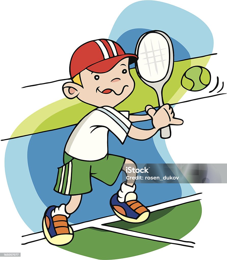 Petit garçon jouant au tennis - clipart vectoriel de Activité libre de droits