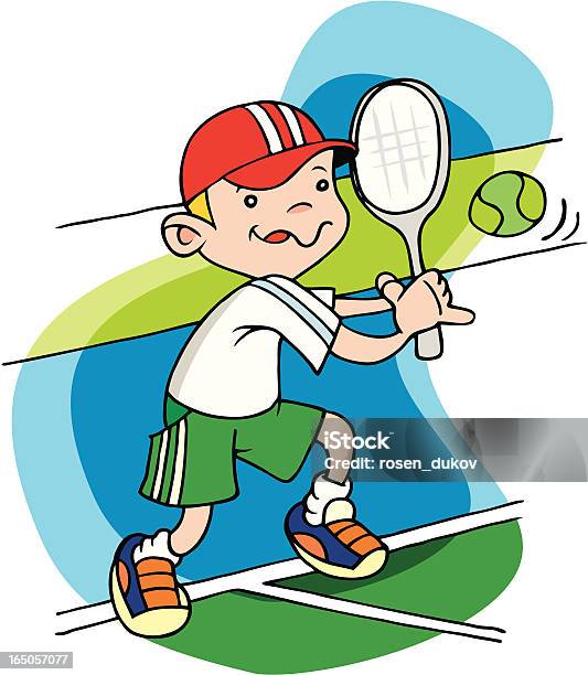 Petit Garçon Jouant Au Tennis Vecteurs libres de droits et plus d'images vectorielles de Activité - Activité, Balle ou ballon, Bleu