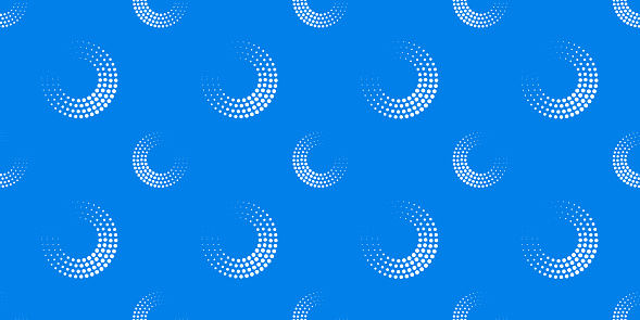 Abstract Geometric Pattern Design, Many White Circular Symbols on Blue Background - Texture, Template in Editable Vector Format