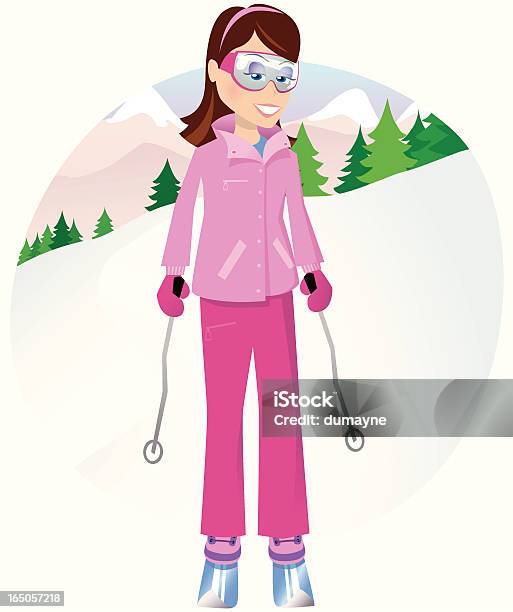 Ski Femme Vecteurs libres de droits et plus d'images vectorielles de Adolescent - Adolescent, Adulte, Arbre à feuilles persistantes