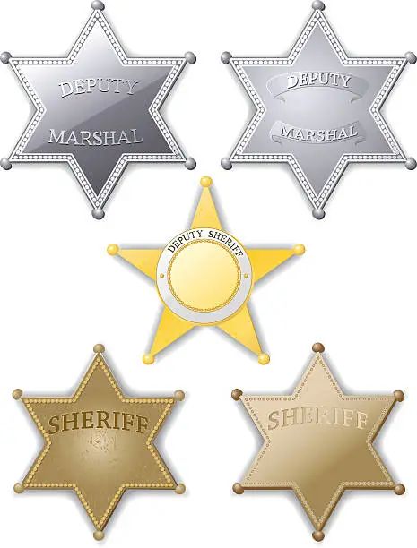 Vector illustration of Sheriff and deputy Marshall badges in silver and gold color