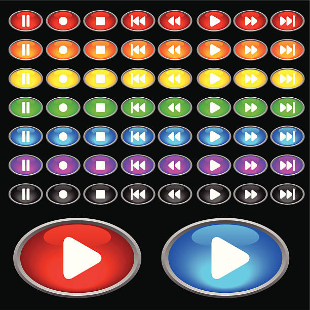 Colorful Glass Button Audio Icon Set vector art illustration