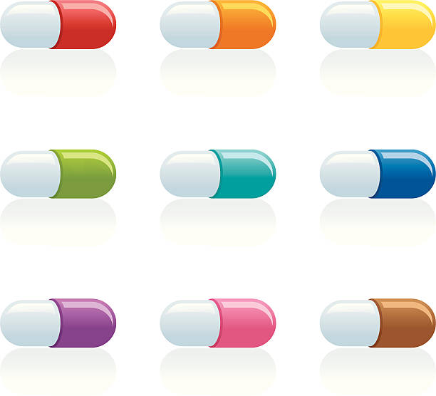 kapsułki-z jpeg - vector vitamin pill purple orange stock illustrations
