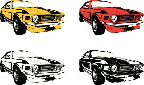 Vector illustration of four muscle cars