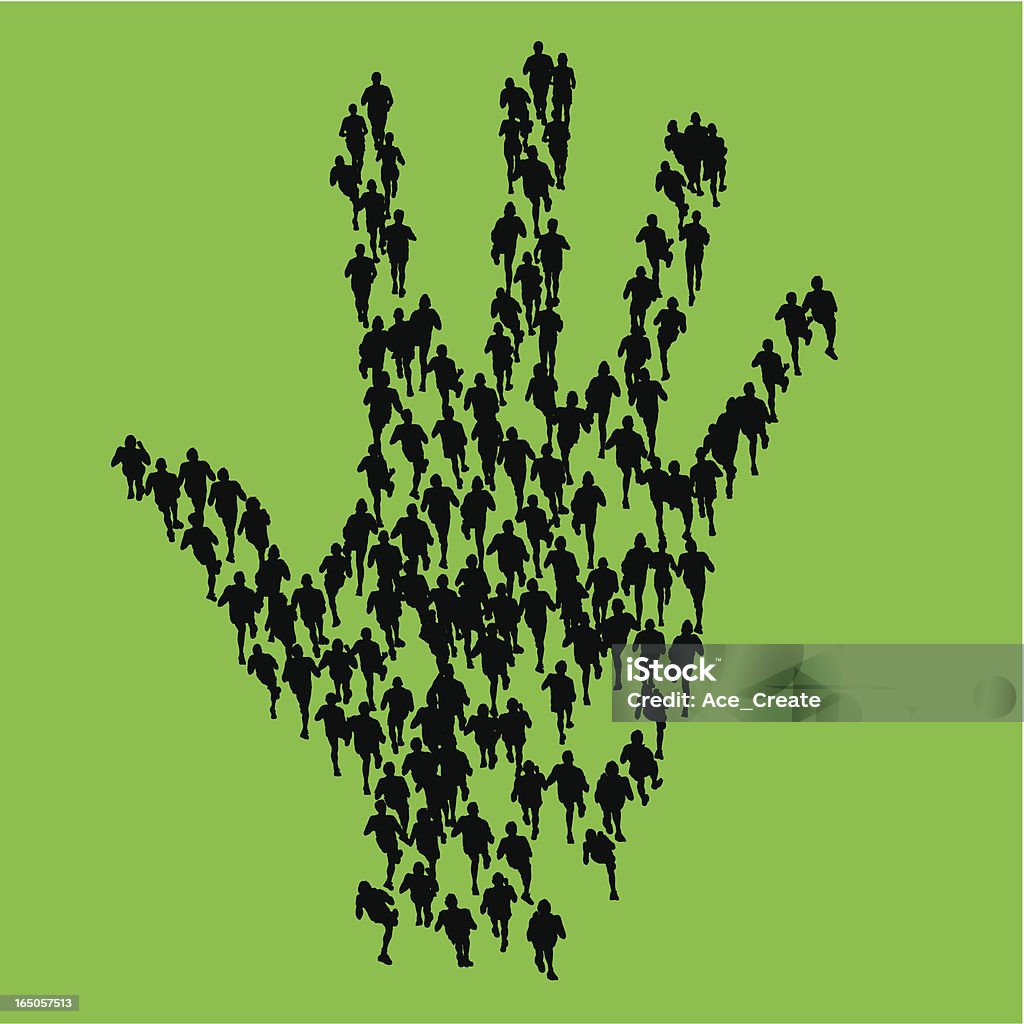 Hand of people A crowd of people running and forming the shape of a hand People stock vector