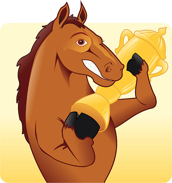 Horse - winning the cup! Cool illustration of a horse holding a Cup. Get no the EPS! ganar stock illustrations