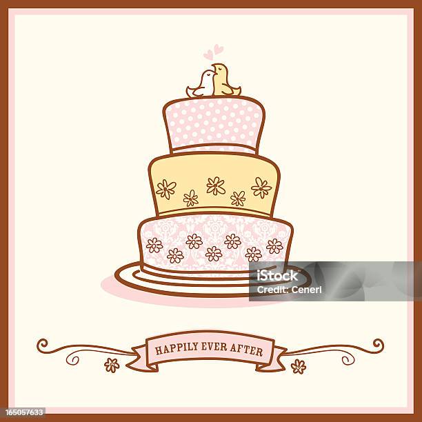 Tiered Wedding Cake With Love Birds Stock Illustration - Download Image Now - Animal, Animal Markings, Announcement Message