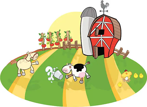 Vector illustration of Milk spilled at the farm
