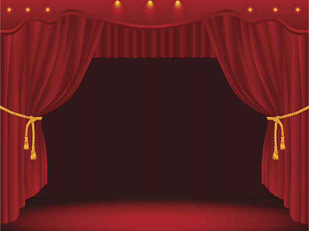 ilustraciones, imágenes clip art, dibujos animados e iconos de stock de etapa adornados con cortinas oscurecedoras (black out - stage theater theatrical performance curtain seat