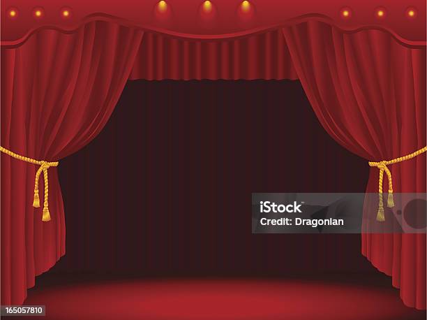 Palco Con Tende Drappeggiata - Immagini vettoriali stock e altre immagini di Palcoscenico - Palcoscenico, Spettacolo teatrale, Cinema