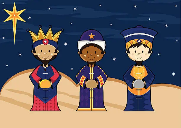 Vector illustration of Nativity Scene 3 Kings from Orient Far