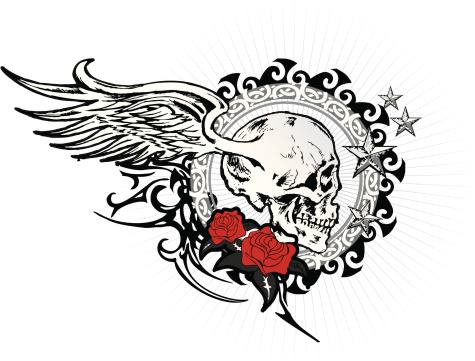 winged skull and roses