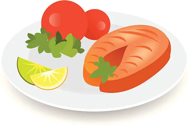 Vector illustration of Illustration of a grilled salmon dish on a white background