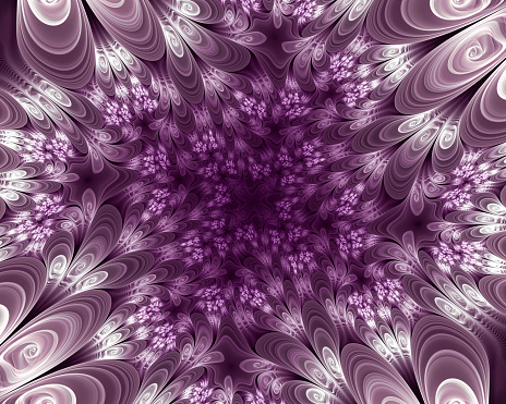 Abstract fractal art background, with a decorative purple floral pattern.