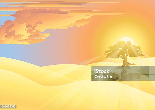 Ilustración de Golden Sunrise Y Árbol y más Vectores Libres de Derechos de Amanecer - Amanecer, Amarillo - Color, Arte