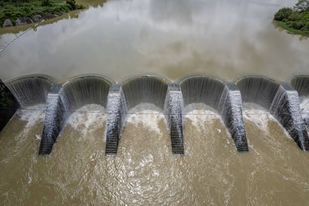 istock The water overflows the circular reservoir dam 1650583575