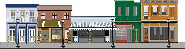 Vector illustration of Old Wooden Storefront Buildings