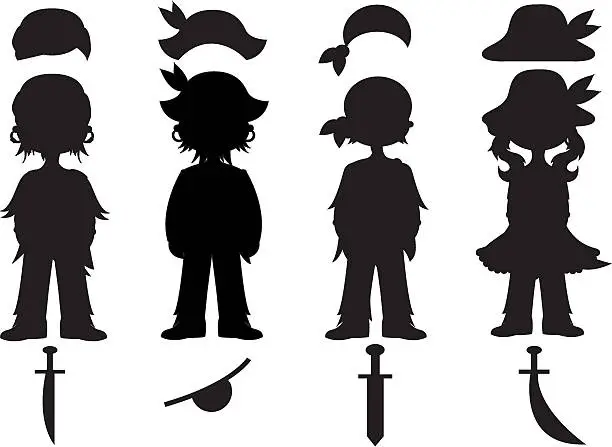 Vector illustration of Four Pirate Silhouettes with Accessories