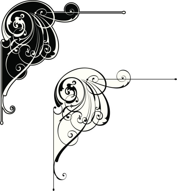 ilustraciones, imágenes clip art, dibujos animados e iconos de stock de elaborado scroll corner - celtic culture frame art nouveau victorian style