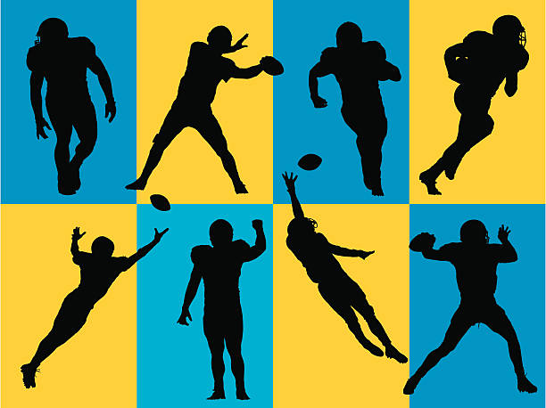 football-silhouetten - sport university football player action stock-grafiken, -clipart, -cartoons und -symbole