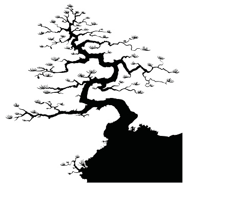 A vector silhouette of a bonsai tree. Suitable for positioning into the corner of a document. Includes AI, JPEG, PDF & EPS