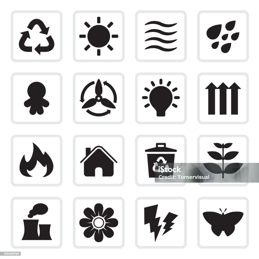 Green Power & reciclagem Icons/preto - Vetor de Biomassa - Energia renovável royalty-free