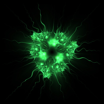 Abstract fractal art background. Green glowing lines, suggestive of a jellyfish or alien creature.