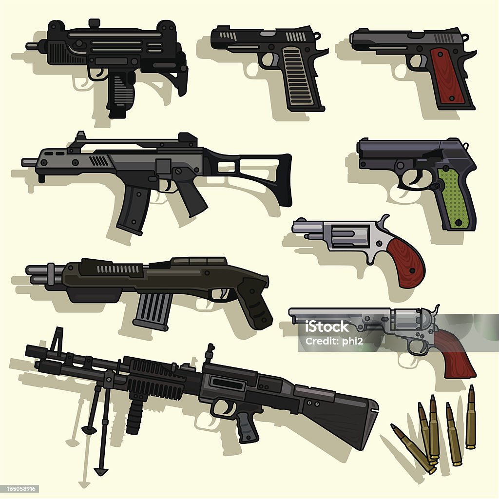 Tipos de pistolas colección Vector de - arte vectorial de Ametralladora libre de derechos