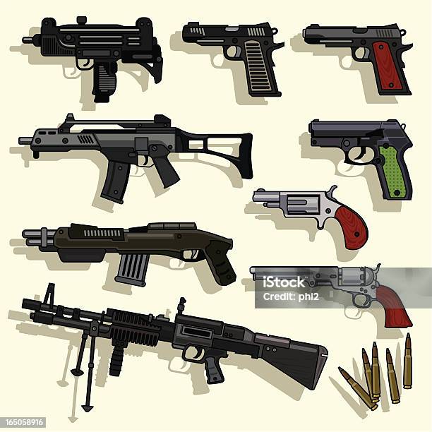 Ilustración de Tipos De Pistolas Colección Vector De y más Vectores Libres de Derechos de Ametralladora - Ametralladora, Pistola semiautomática, Arma de mano