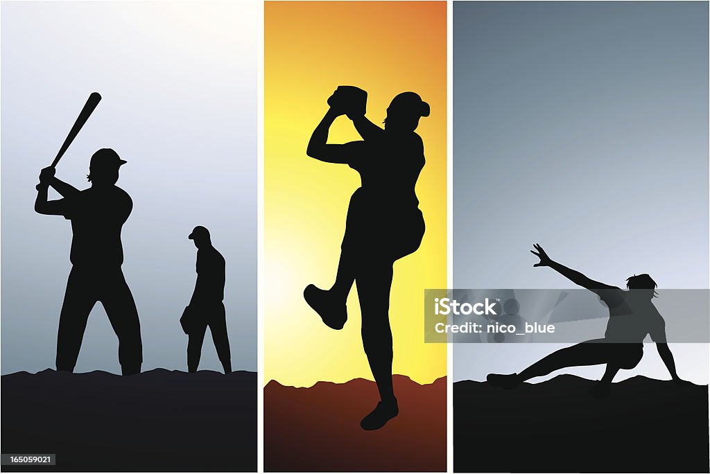 Baseball players Collection of baseball players in different positions In Silhouette stock vector