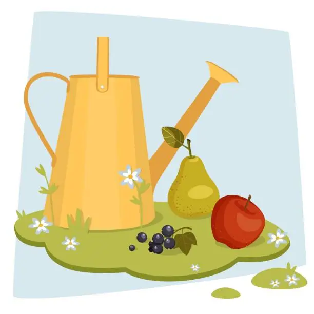Vector illustration of 0727_watering_can_and_vegetables