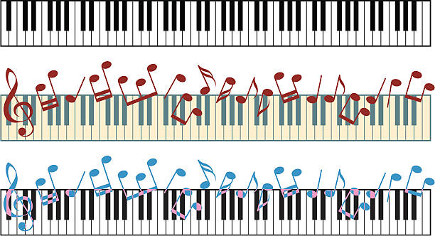 клавиатура фортепиано - musical staff music piano blue stock illustrations