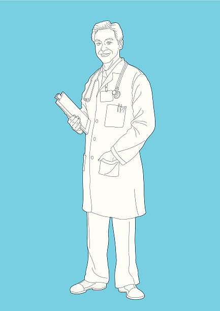 Doctor Line drawing of a doctor holding a clip board. doctor drawings stock illustrations