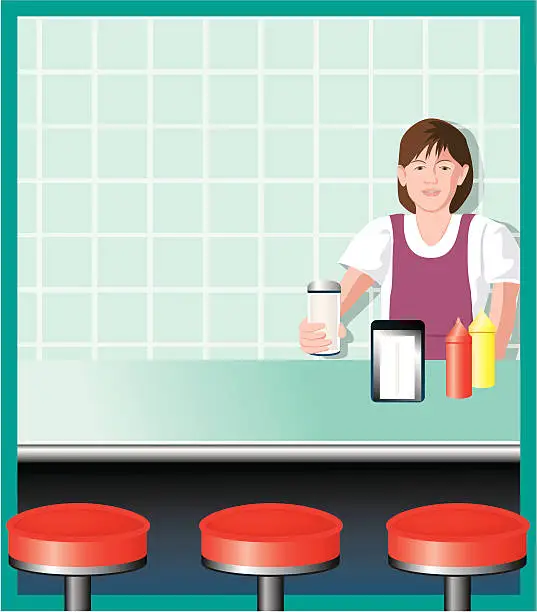 Vector illustration of Lonely diner girl