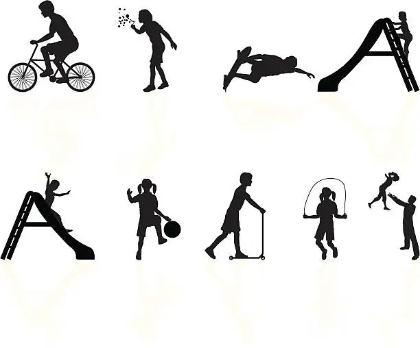 Vector illustration of Kids Playing Silhouette Collection