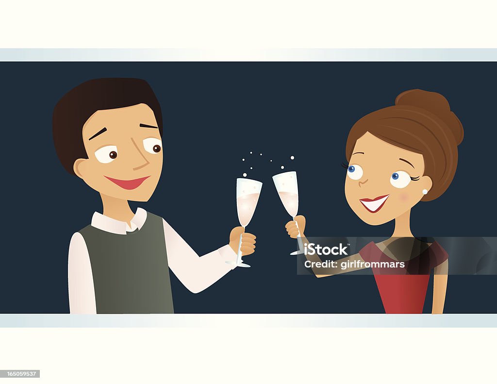 Cheers An illustration of a man and a woman toasting with glasses of bubbly.  Each person is on his/her own layer separate from the background. Adult stock vector