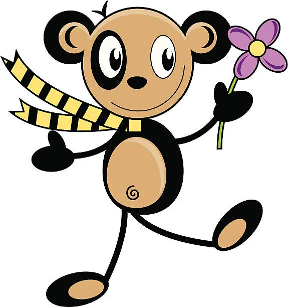 Vector illustration of Panda Style Character with Scarf & Flower