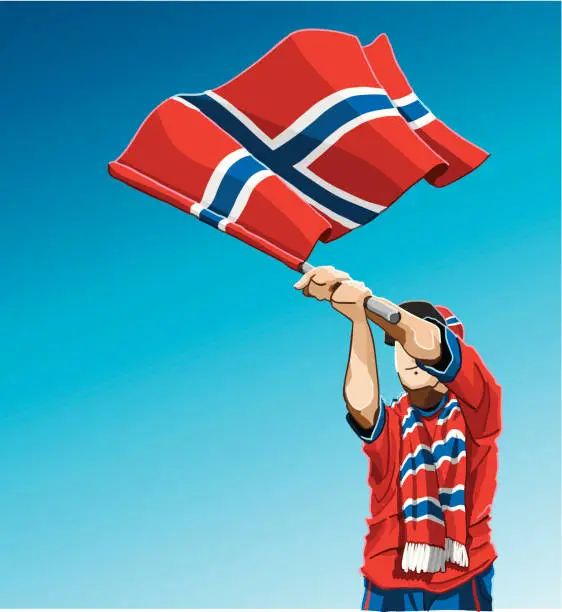 Vector illustration of Norway Waving Flag Soccer Fan