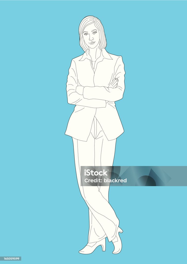 Vector linea disegno di una donna d'affari in piedi con le braccia Corssed - arte vettoriale royalty-free di Donne