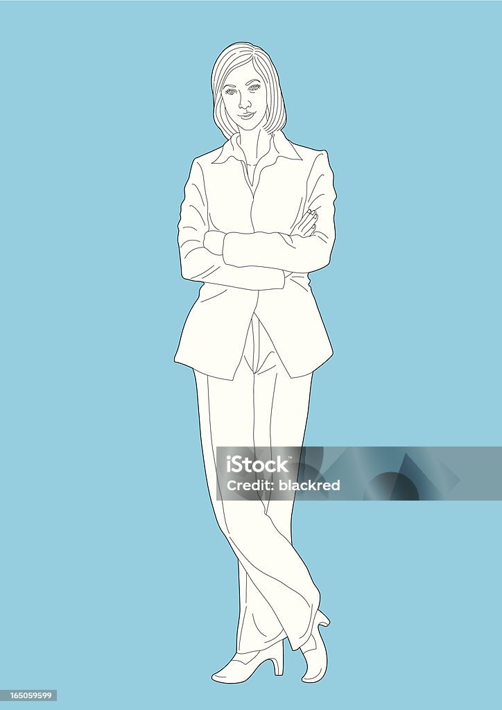 Вектор-Line Drawing Деловая женщина, стоя с руки Corssed - Векторная графика Женщины роялти-фри