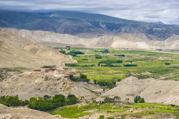 Photo of Namgyal Gompa Gumba Monastery in Upper Mustang of Tibetan Nepal with beautiful green desert