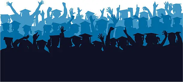 Vector illustration of Blue Crowd of Graduates