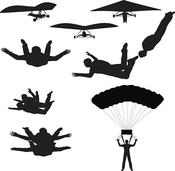 空のスポーツシルエットコレクション（ベクトルラスタ - parachute parachuting skydiving silhouette点のイラスト素材／クリップアート素材／マンガ素材／アイコン素材