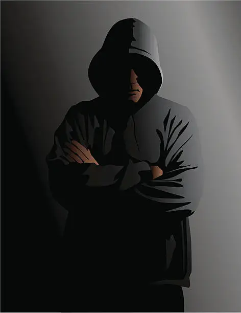 Vector illustration of Hooded Man in the Shadows