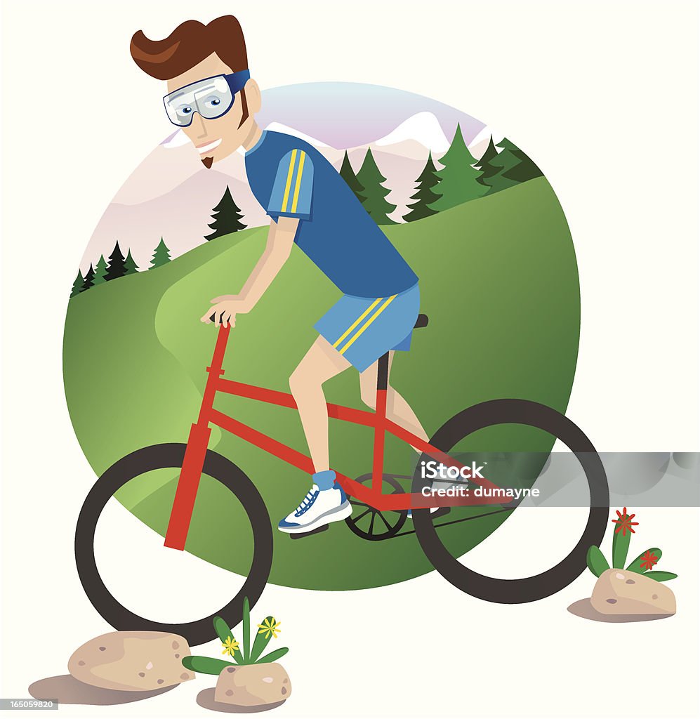 Junger Mann Mountainbiking downhill - Lizenzfrei Anhöhe Vektorgrafik
