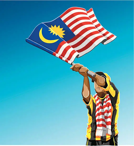 Vector illustration of Malaysia Waving Flag Soccer Fan