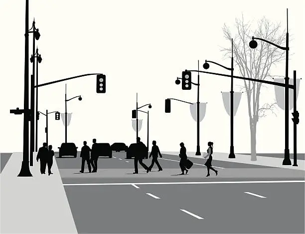 Vector illustration of Lively Street Vector Silhouette