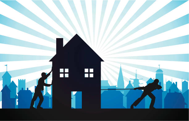 ilustraciones, imágenes clip art, dibujos animados e iconos de stock de en movimiento - moving house house action silhouette